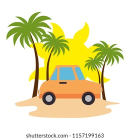 tree palms with car scene