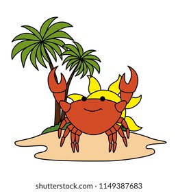 tree palms with crab scene