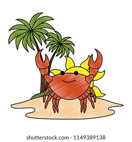 tree palms with crab scene