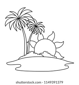 tree palms with sun scene