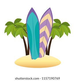 tree palms with surfboards scene