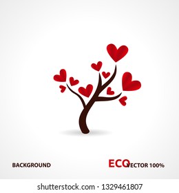 Tree with paper leaves and hanging hearts. Love tree with heart leaves. Vector illustration