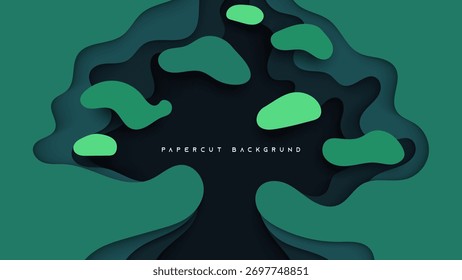 Uma árvore de recorte de papel vetor fundo ilustração cores verdes