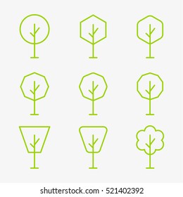 Tree Park Plant Minimalistic Flat Line Contour Outline Vector Icon Set