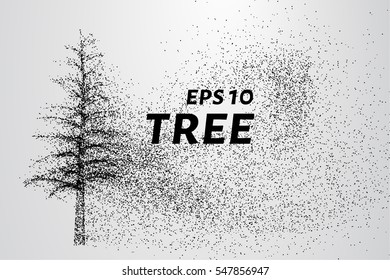 The tree of particles. Tree wind tears of small circles and dots. vector illustration