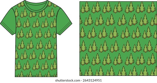 Ilustração vetorial de design de t-shirt com padrão de árvore