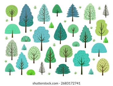 Tree Pattern Background Illustration (Green and Blue Tones)
