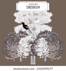 tree pattern design with bird in vector