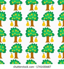 
tree with pears vector. pear vector. tree with pears and ripe pear seamless pattern