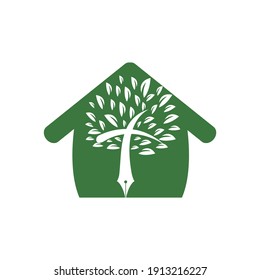 Tree pen and cross with home vector logo design template. Bible learning and teaching class.