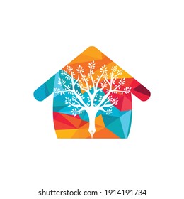 Tree pen vector logo design template. Writer home and nature logo concept.