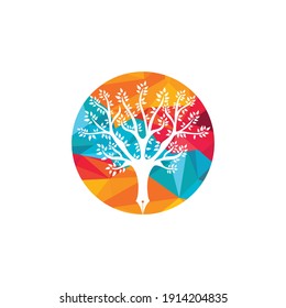 Tree pen vector logo design template. Writer and nature logo concept.