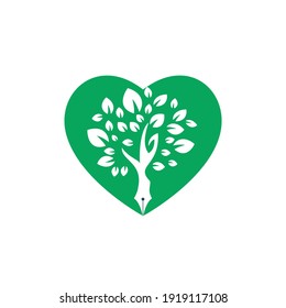 Baumstift-Vektorgrafik-Logo-Design-Vorlage. Schriftliche Liebe und Naturlogo Konzept.	