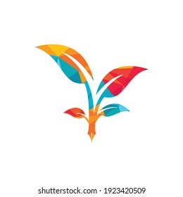Tree pen vector logo design template. Writer and nature logo concept.	
