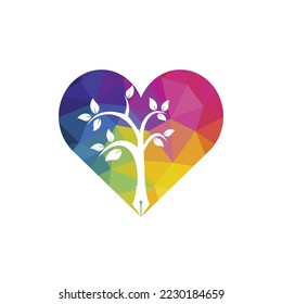 Tree pen vector logo design template. Writer love and nature logo concept.	