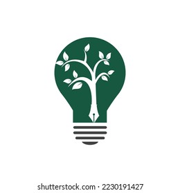 Tree pen vector logo design template. Writer and nature logo concept.	