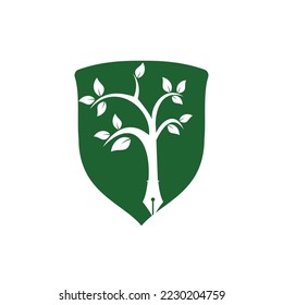 Tree pen vector logo design template. Writer and nature logo concept.	
