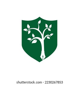 Tree pen vector logo design template. Writer and nature logo concept.	