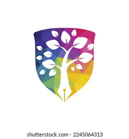 Tree pen vector logo design template. Writer and nature logo concept.