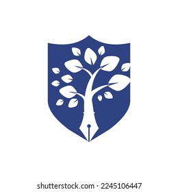 Tree pen vector logo design template. Writer and nature logo concept.