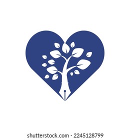 Tree pen vector logo design template. Writer love and nature logo concept.	