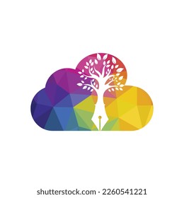 Tree pen vector logo design template. Writer and nature logo concept.