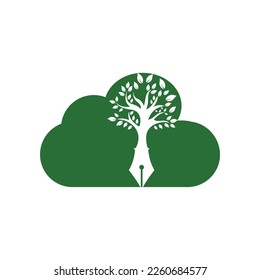Tree pen vector logo design template. Writer and nature logo concept.