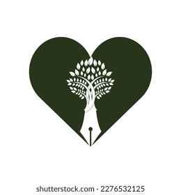 Tree pen vector logo design template. Writer love and nature logo concept.	