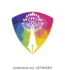 Tree pen vector logo design template. Writer and nature logo concept.