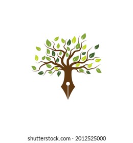 Tree with pen writer illustration vector design