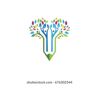 tree with pencil Education Logo Template