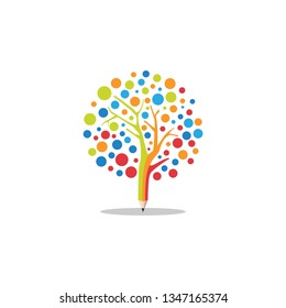 Tree Pencil - Growing Education Illustration Logo Vector