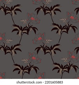 Tree peony.Pattern seamless.Image on white and colored background.