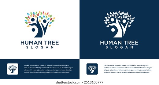 Tree people ecological symbol logo vector	