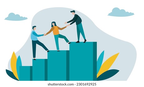 Tree people go up by helping each other. Teamwork business concept developing in business. vector illustration