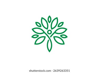 tree people logo design line art vector illustration