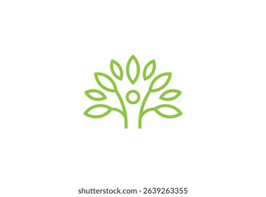 tree people logo design line art vector illustration