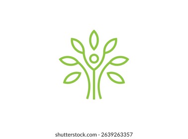 tree people logo design line art vector illustration