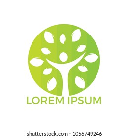 Tree people logo. Healthy people logo design.Human life logo icon of abstract people tree vector.