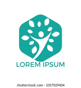 Tree people logo. Healthy people logo design.Human life logo icon of abstract people tree vector.