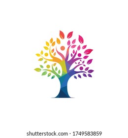 Tree people logo. Healthy people logo design.Human life logo icon of abstract people tree vector.