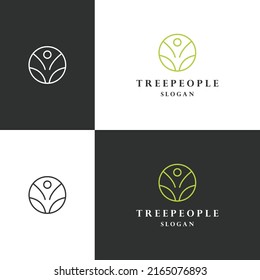 Tree people logo icon flat design template 