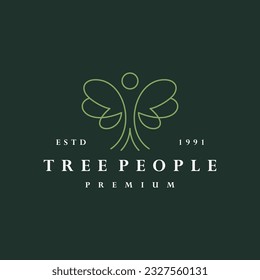 Tree people logo vector icon illustration hipster vintage retro .