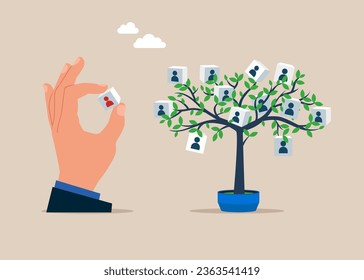 Tree with people resources icons. Flat vector illustration