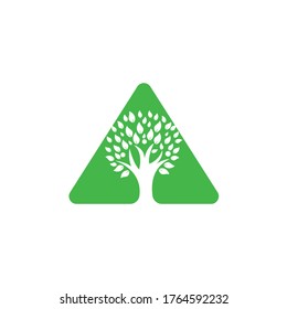 Tree people triangle logo. Healthy people logo design.Human life logo icon of abstract people tree vector.