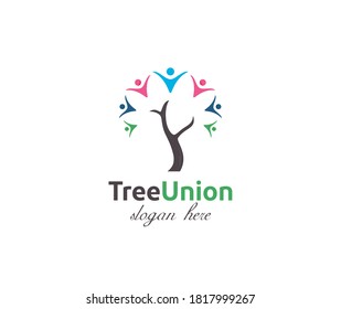  tree with people. vector logo icon teamwork and cooperation sign