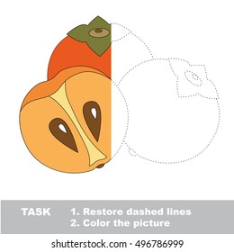 Tree persimmons in vector colorful to be traced. Restore dashed line and color the picture. Visual game for children. Worksheet to be colored.