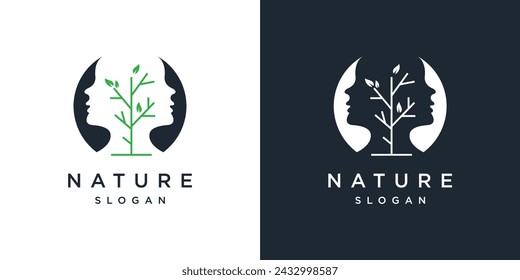 Tree person ecological symbol logo vector, human head and tree vector logo