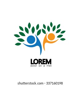 tree person logo vector icon representing friendship, embracing, hug, friendly, education, learning, happiness, joy, freedom, being together, lively
