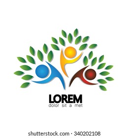tree person logo vector icon representing friendship, embracing, hug, friendly, education, learning, happiness, joy, freedom, being together, lively, joy